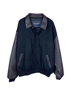 Vintage Varsity Letterman Jacket Men's XL Black Wool Brown Leather